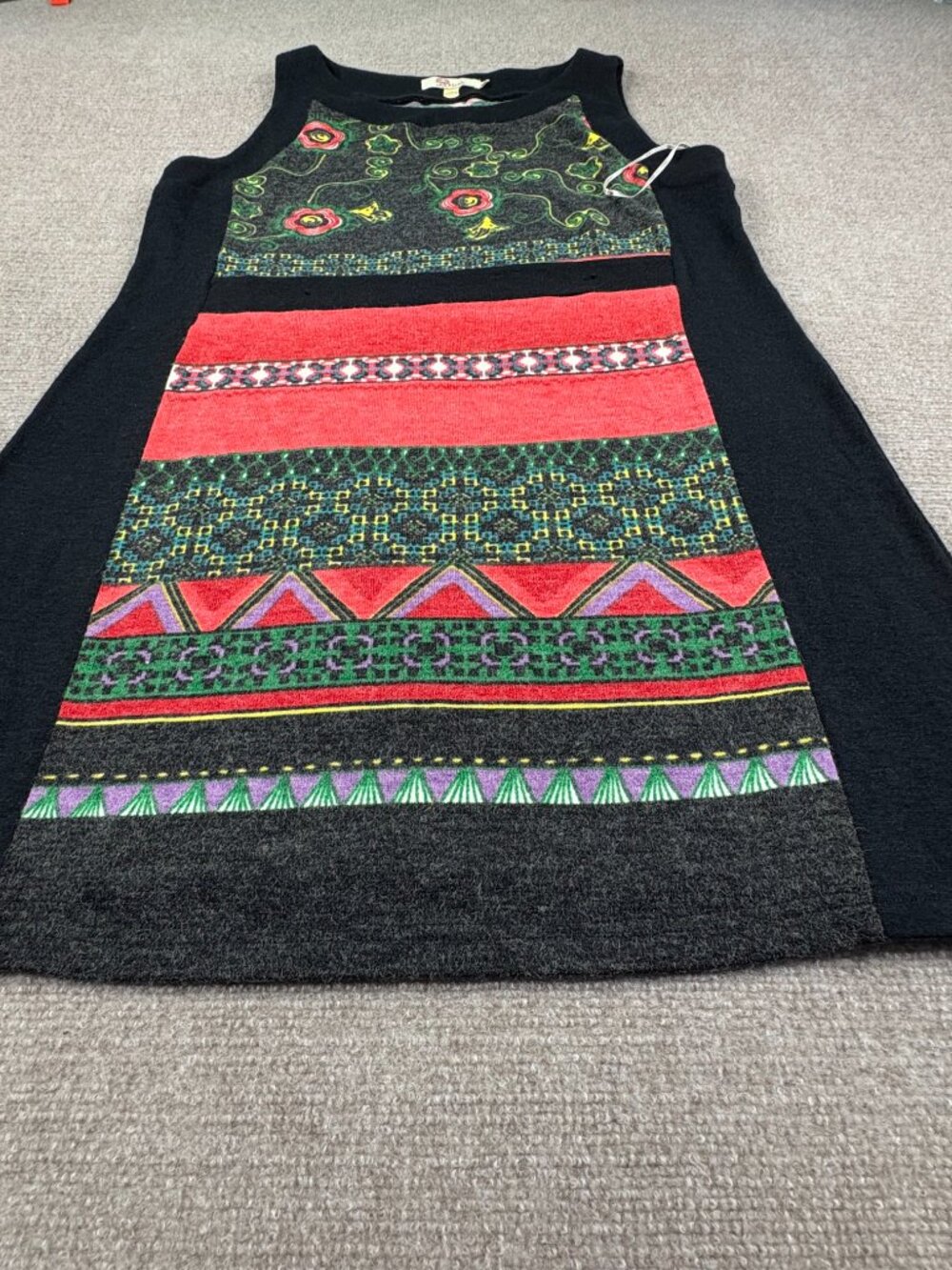 Aryeh Women’s Sleeveless Knit Sweater Dress XL Boho Floral Geo, 33" Pockets - Picture 8 of 16